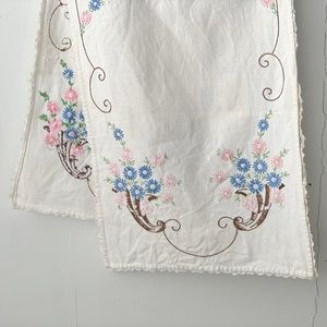 antique textile linen hand-embroidered flowers, ribbon & lace